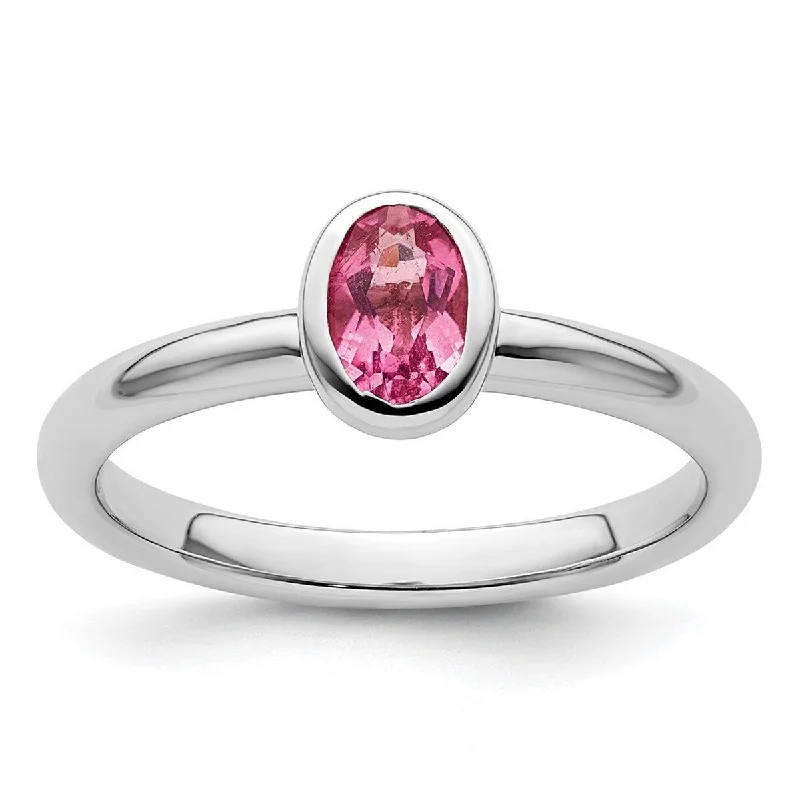 Aquamarine Gemstone Rings with a Nautical - Themed SettingCurata 925 Sterling Silver Bezel Polished Stackable Expressions Oval Pink Tourmaline Ring