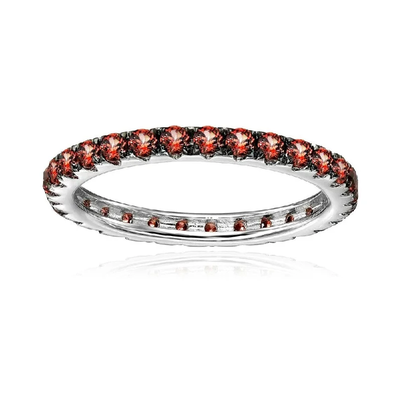 Ruby Gemstone Rings with Intricate Gold Filigree SettingsSterling Silver Red Garnet Eternity Band Ring