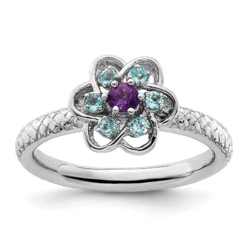 Alexandrite Gemstone Rings with a Chameleon - like Color ChangeCurata 2.5mm 925 Sterling Silver Polished Prong set Stackable Expressions Amethyst and Blue Topaz Stackable Ring