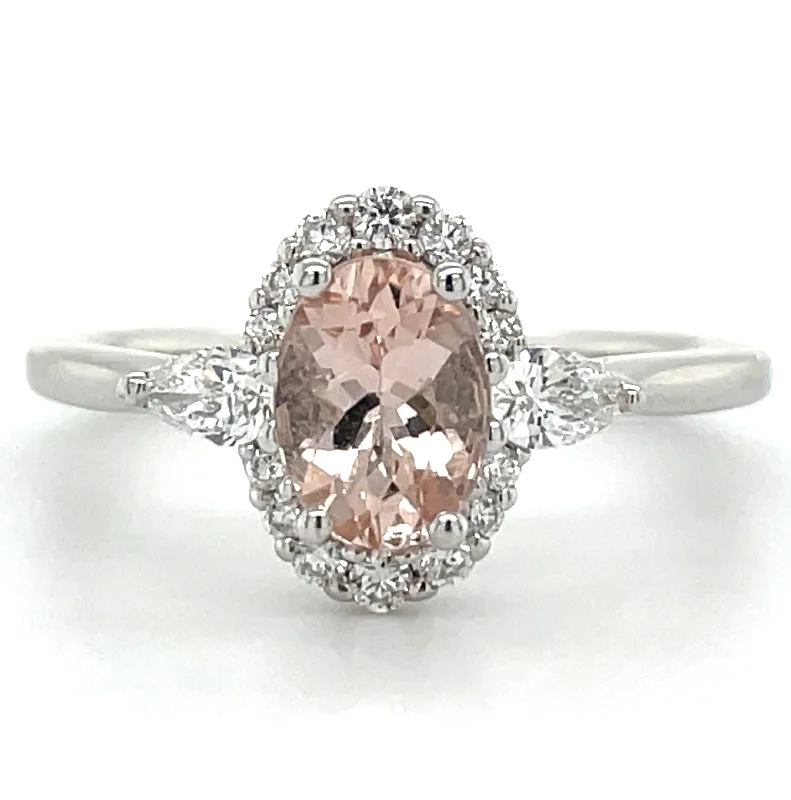 Jade Gemstone Rings with Intricate Carvings9ct White Gold Earth Grown 0.75ct Morganite And 0.30ct Diamond Halo Ring