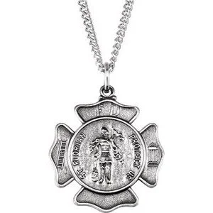 Sterling Silver 25 mm St. Florian Medal 24" Necklace