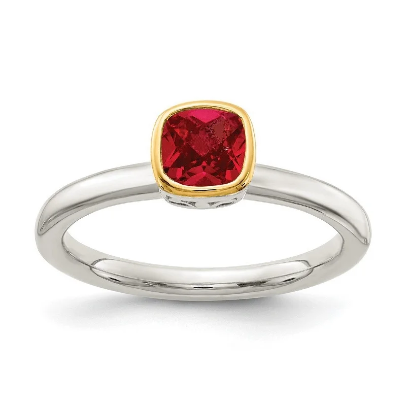 Agate Gemstone Rings with a Banded and Textured DesignCurata 925 Sterling Silver With 14k Accent Created Ruby Ring