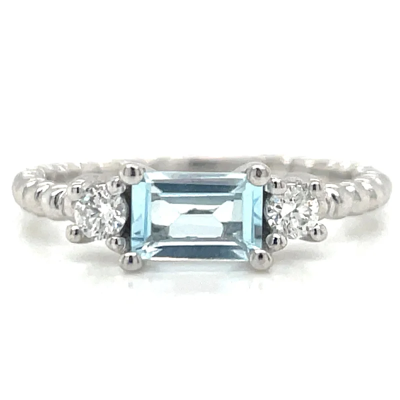 Tanzanite Gemstone Rings with Platinum Milgrain Detailing9ct White Gold Earth Grown Horizontal Blue Topaz & Diamond Ring