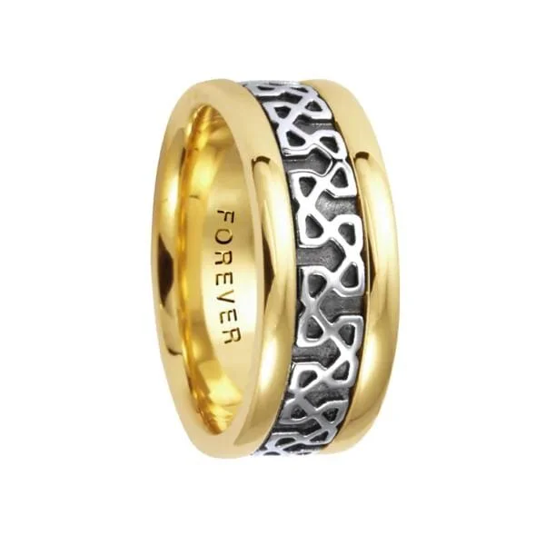 Emerald - Embellished Wedding Bands for a Pop of ColorYellow Gold "Solomon's Knot" Mens Band. 7.0mm Wide.