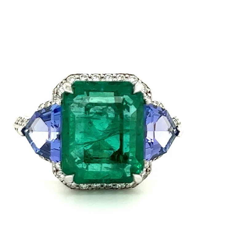 Topaz Gemstone Rings with a Faceted Cut and Shimmering Effect18ct Gold Natural Emerald Tanzanite & Diamond Ring