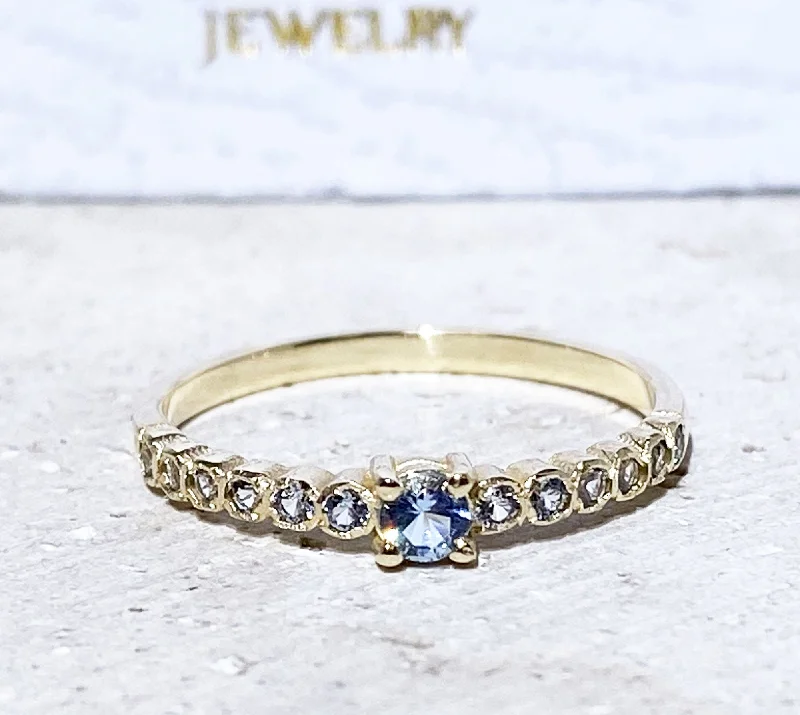 Lapis Lazuli Gemstone Rings with Gold - Leaf InclusionsAquamarine Ring - March Birthstone - Delicate Stacking Ring with 13 Round Aquamarine Gemstones