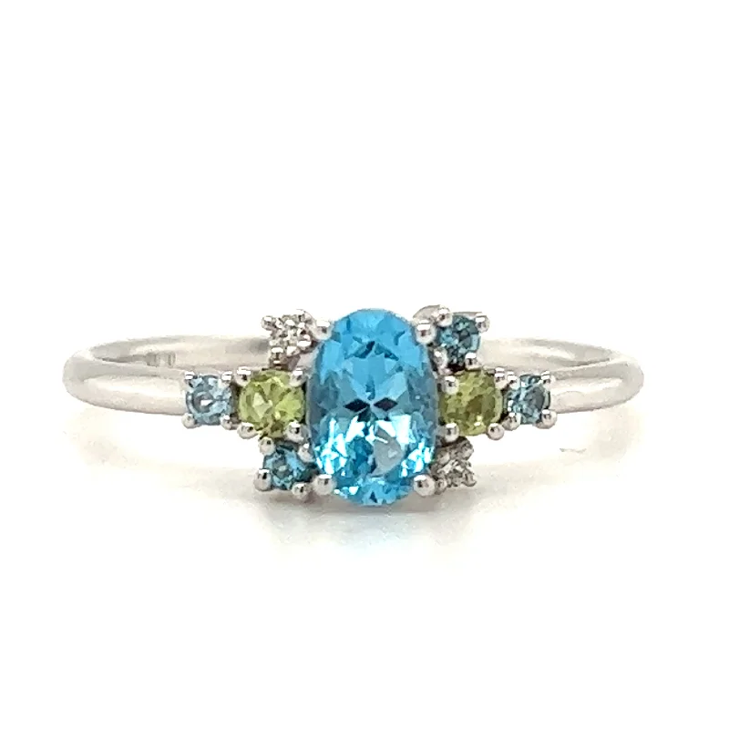 Opal Gemstone Rings with a Rainbow - Hued Play of ColorEarth Grown Topaz , Peridot and Diamond 18t White Gold Ring