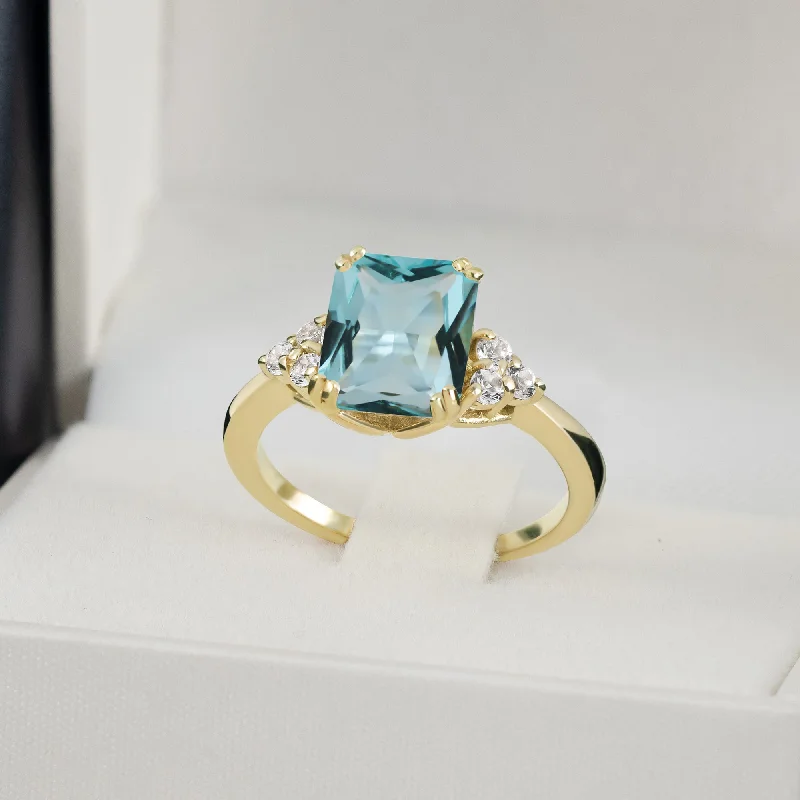 Tourmaline Gemstone Rings in a Multicolor ArrayAquamarine Ring - March Birthstone - Octagon Aquamarine Gemstone Statement Engagement Ring with Clear Quartz Accents