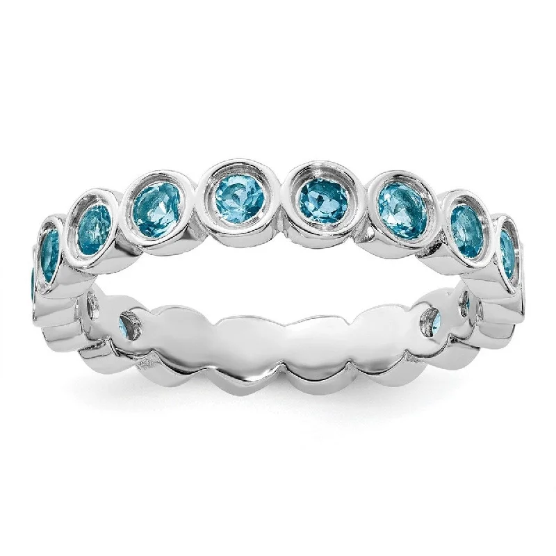 Sapphire Gemstone Rings in a Victorian - Inspired DesignCurata 925 Sterling Silver Bezel Polished Patterned Stackable Expressions Blue Topaz Ring