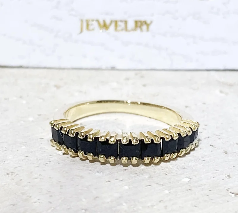 Lapis Lazuli Gemstone Rings with Gold - Leaf InclusionsBlack Onyx Ring - December Birthstone - Stacking Ring with Nine Square Black Onyx Gemstones