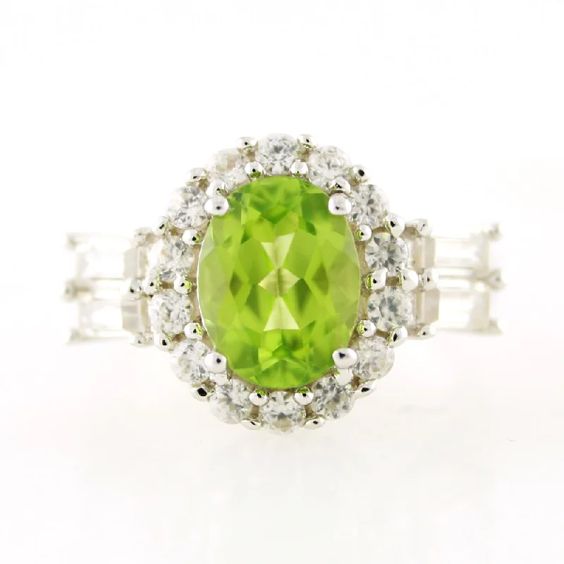 Alexandrite Gemstone Rings with a Chameleon - like Color ChangeSterling Silver Peridot White Zircon Halo Ring