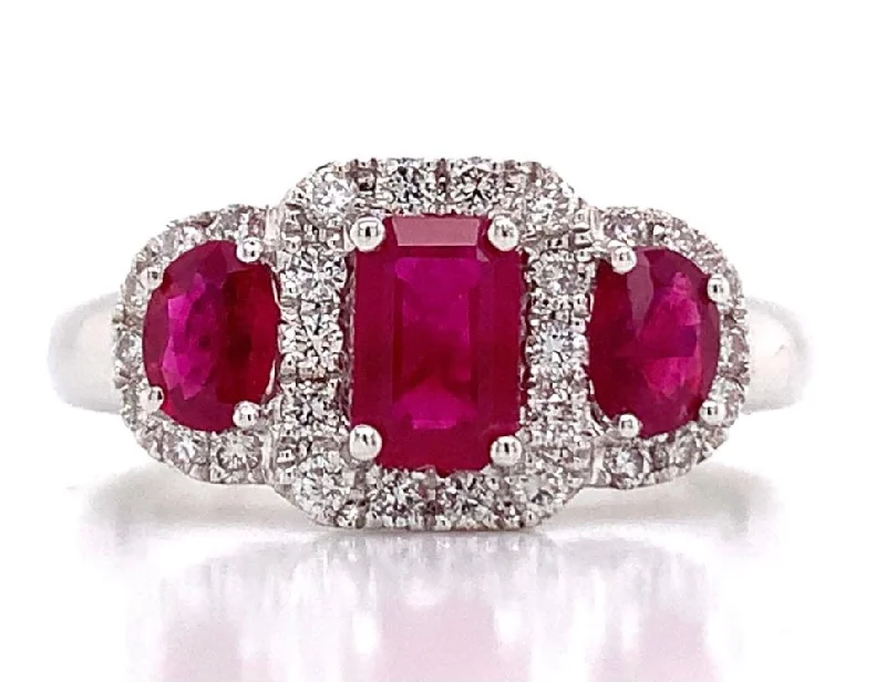 Tourmaline Gemstone Rings in a Multicolor Array18ct White Gold Earth Grown Ruby And Diamond Halo Three Stone Ring