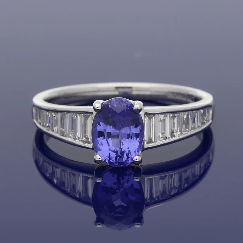 Ruby Gemstone Rings with Intricate Gold Filigree Settings18ct White Gold Tanzanite & Baguette Diamond Ring