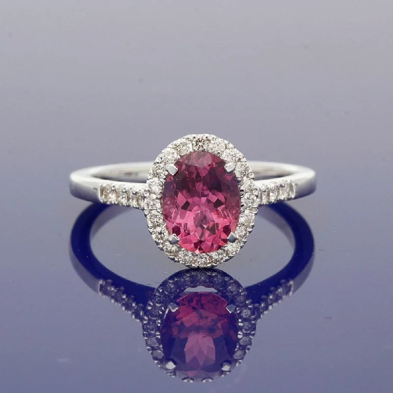 Lapis Lazuli Gemstone Rings with Gold - Leaf Inclusions18ct White Gold Pink Tourmaline and Diamond Oval Cluster Ring