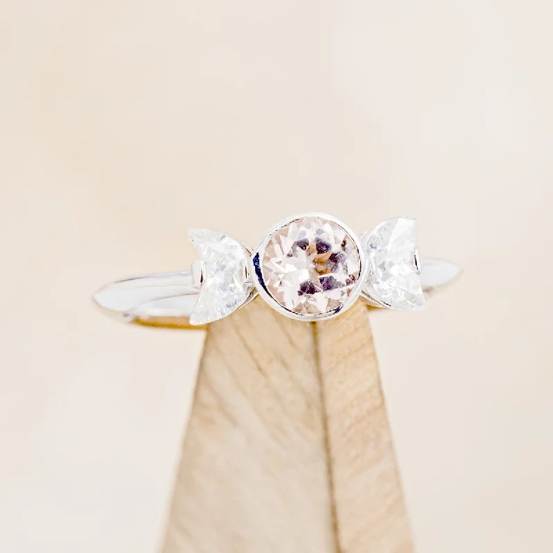 "CANDI" - MORGANITE ENGAGEMENT RING WITH TWO CRESCENT MOON MOISSANITE ACCENTS