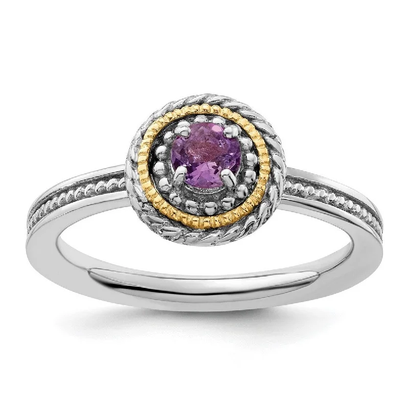 Topaz Gemstone Rings with a Faceted Cut and Shimmering EffectCurata 2.25mm 925 Sterling Silver Polished Prong set and 14k Stackable Expressions 925 Sterling Silver Amethyst Ring