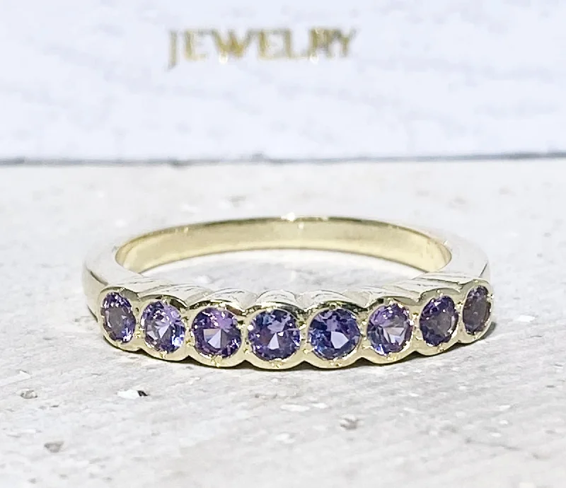 Moonstone Gemstone Rings with a Mysterious SheenAlexandrite Ring - June Birthstone - Stacking Ring with Eight Round Alexandrite Gemstones