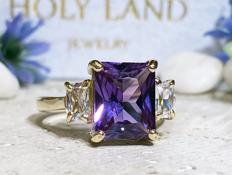 Tourmaline Gemstone Rings in a Multicolor ArrayAlexandrite Ring - June Birthstone - Octagon Alexandrite Engagement Ring with Clear Quartz Accents