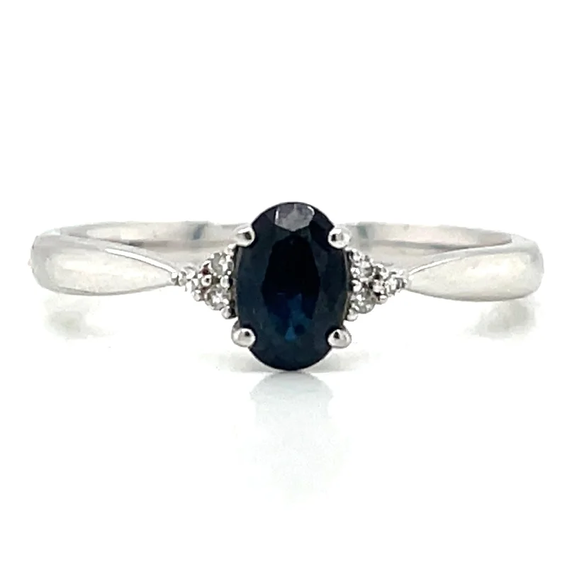 Emerald Gemstone Rings with Diamond - Encrusted Halos9ct White Gold Earth Grown Sapphire And 0.02ct Diamond Ring