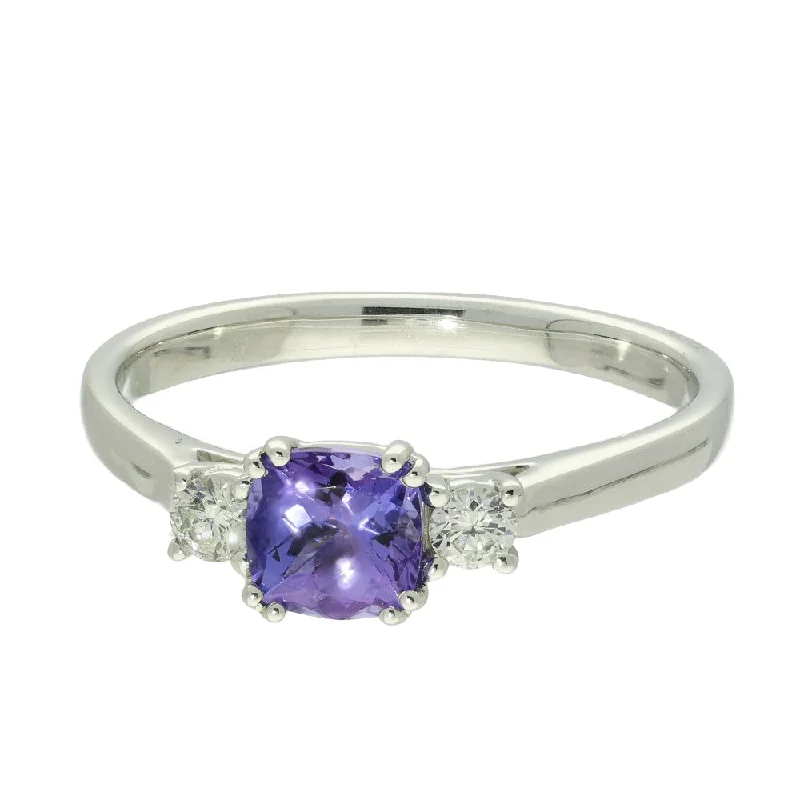 Aquamarine Gemstone Rings with a Nautical - Themed Setting9ct White Gold Tanzanite & Diamond Trilogy Ring