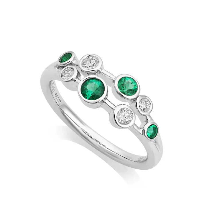 Peridot Gemstone Rings with a Floral - Motif BandPlatinum Emerald and Diamond Bubble Ring