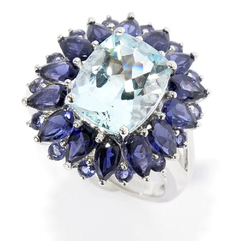 Topaz Gemstone Rings with a Faceted Cut and Shimmering Effect14k White Gold Aquamarine Iolite Flower Ring