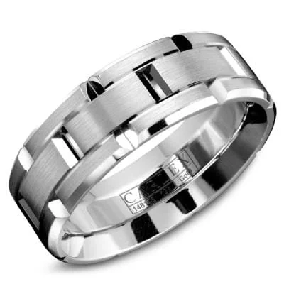 Titanium Wedding Bands with Inlaid Mother - of - Pearl StripesWhite Gold Wedding Band