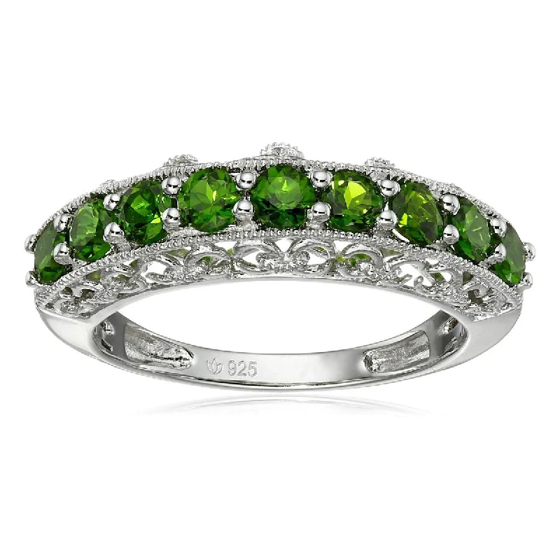 Aquamarine Gemstone Rings with a Nautical - Themed SettingSterling Silver Chrome Diopside Stackable Band Ring