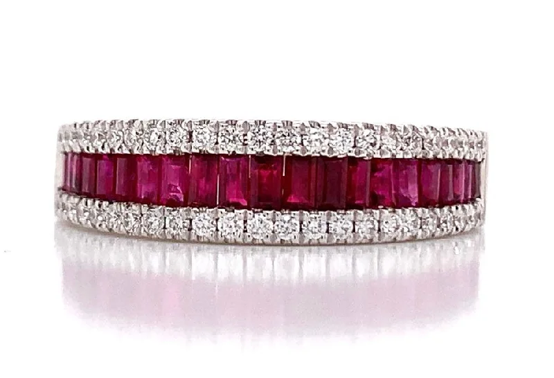 Topaz Gemstone Rings with a Faceted Cut and Shimmering Effect18ct White Gold Earth Grown Ruby And Diamond Band