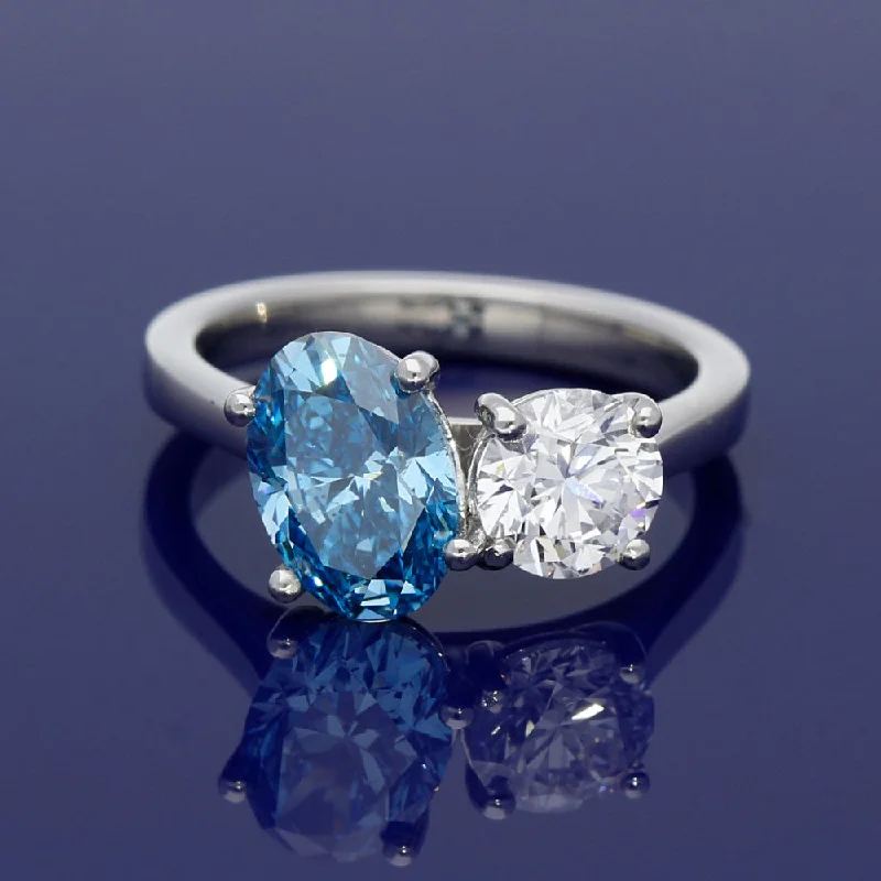 Tanzanite Gemstone Rings with Platinum Milgrain DetailingPlatinum 3ct Laboratory Grown Diamond Toi et Moi Ring