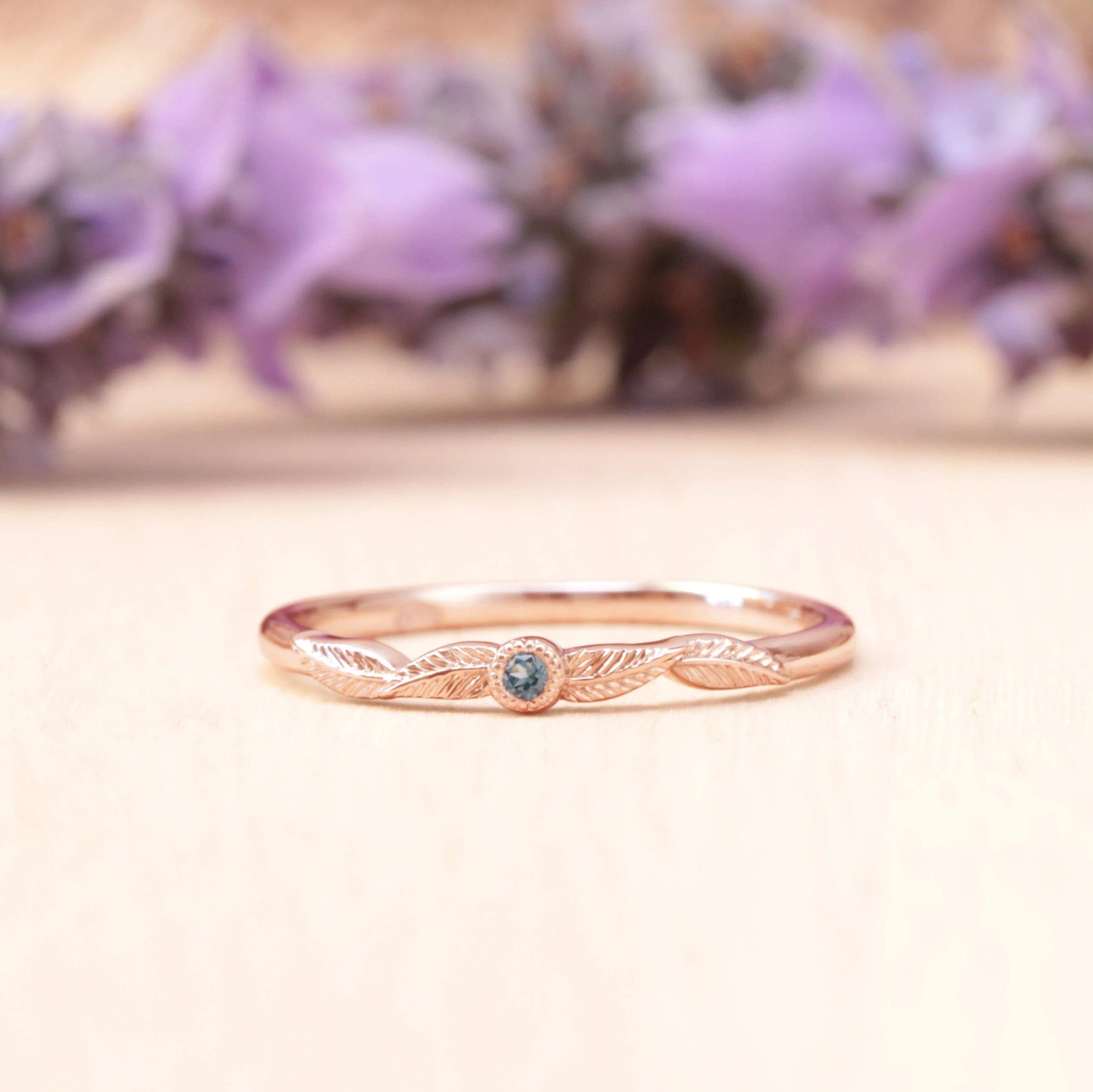 Sapphire - Inset Wedding Bands with a Royal Blue HueAquamarine Birthstone Leaf Ring