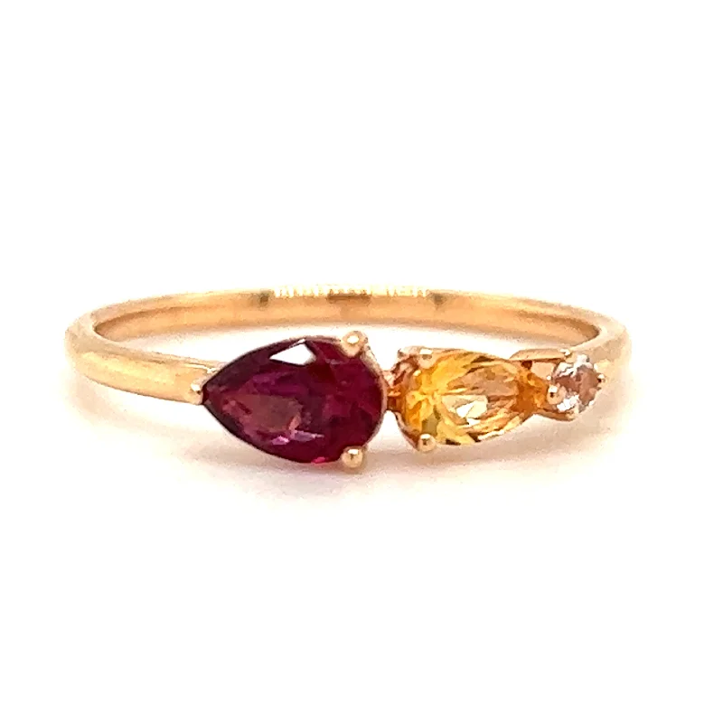 Citrine Gemstone Rings in a Modern Minimalist Style18ct Rose Gold Earth Grown Blazing Red Topaz, Citrine And Green Amethyst Ring