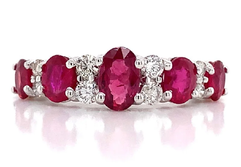 Alexandrite Gemstone Rings with a Chameleon - like Color Change18ct White Gold Oval Earth Grown Ruby And Diamond Ring