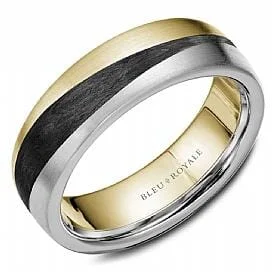 Vintage - Inspired Wedding Bands with Filigree ScrollworkTwo Tone Wedding Band Brushed Satin Finish w/ black Carbon Accent