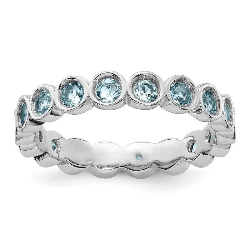 Topaz Gemstone Rings with a Faceted Cut and Shimmering EffectCurata 925 Sterling Silver Bezel Polished Patterned Stackable Expressions Aquamarine Ring