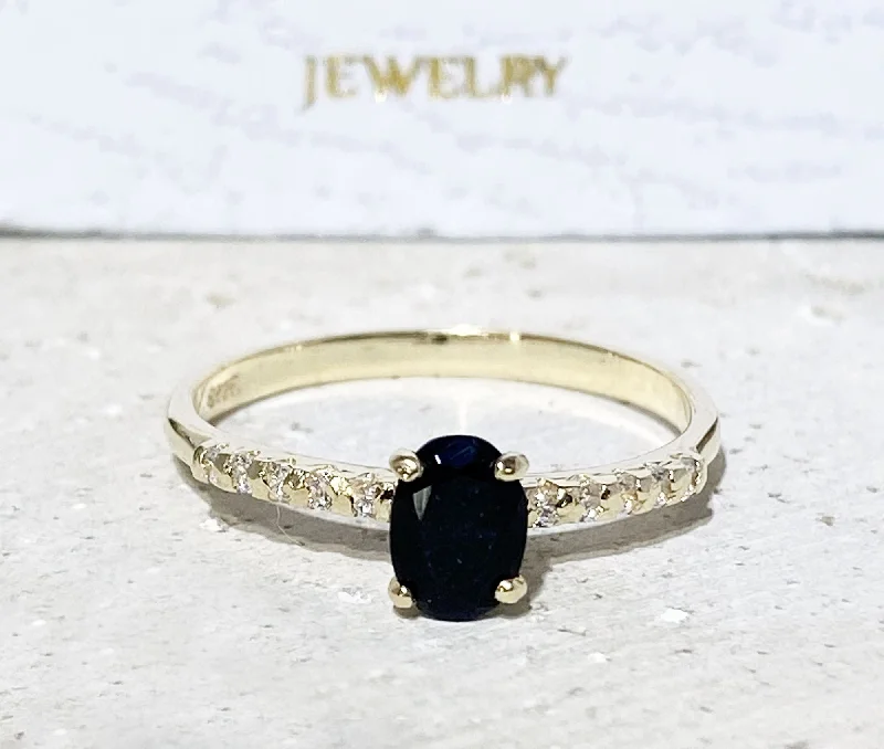 Tanzanite Gemstone Rings with Platinum Milgrain DetailingBlack Onyx Ring - December Birthstone - Delicate Engagement Ring with Oval Black Onyx Center Gemstone and Clear Quartz Accents