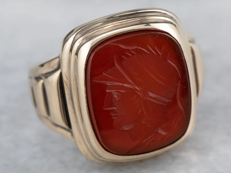 Garnet Gemstone Rings with a Vintage - Style Bezel SettingMen's Vintage Gold Carnelian Intaglio Ring