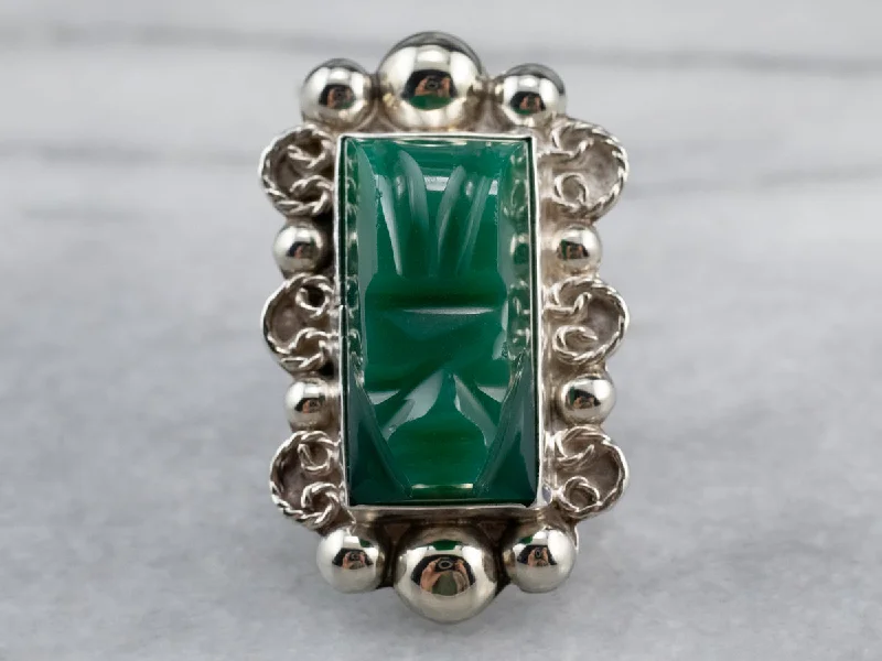 Alexandrite Gemstone Rings with a Chameleon - like Color ChangeCarved Green Onyx Sterling Silver Ring