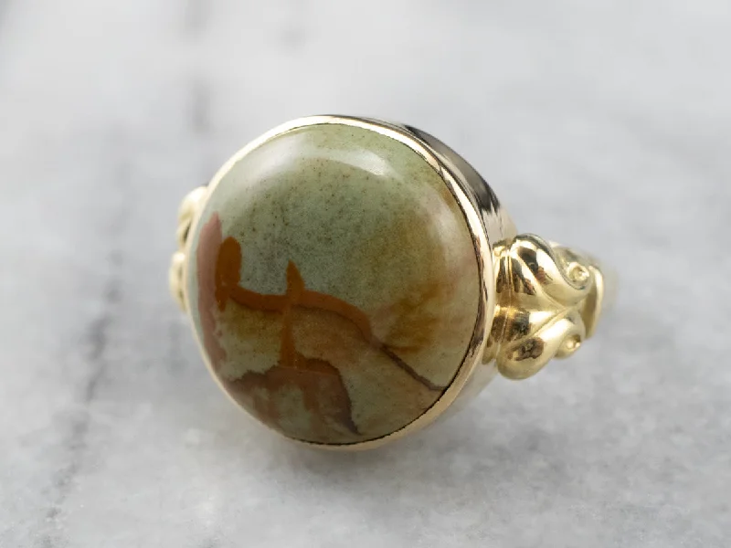 Topaz Gemstone Rings with a Faceted Cut and Shimmering EffectPicture Jasper Gold Statement Ring