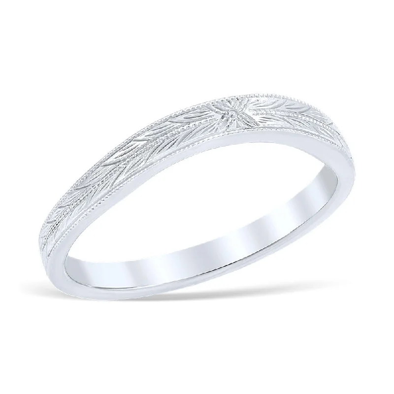 Platinum Wedding Bands with Micro - Pave Diamond AccentsSweeping Lace Wedding Ring