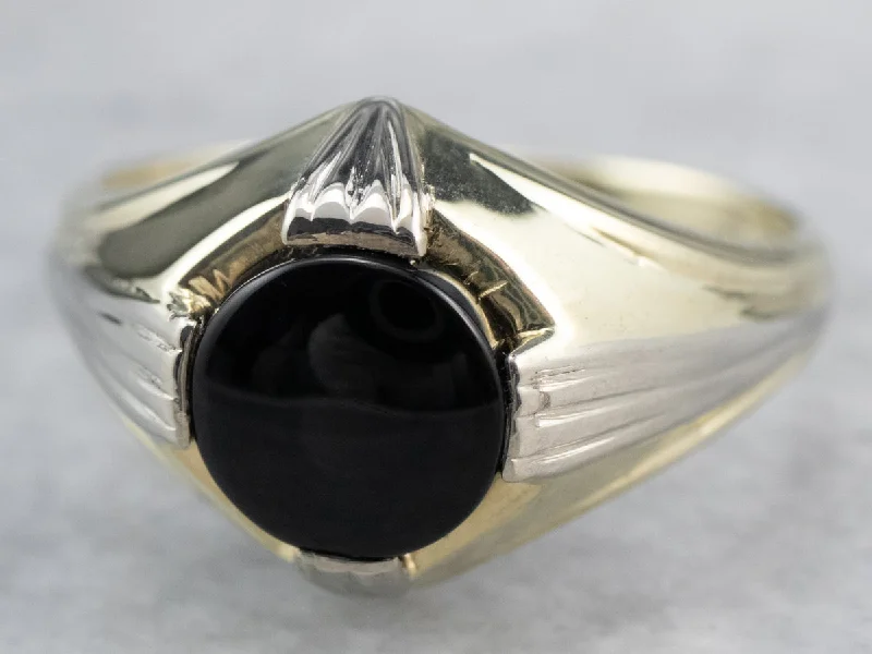 Aquamarine Gemstone Rings with a Nautical - Themed SettingRetro Era Black Onyx Solitaire Ring