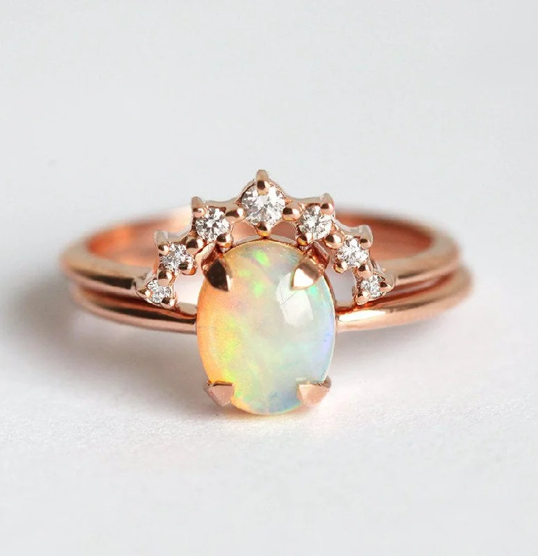 Braided Metal Wedding Bands in a Contemporary StyleNatalie Australian Opal And Diamond Ring Set