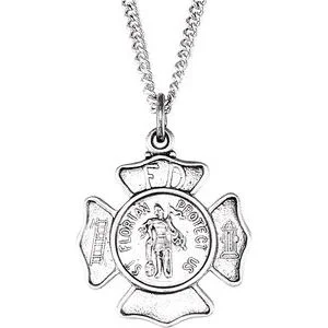 Sterling Silver 16.7x9 mm St. Florian Medal 18" Necklace