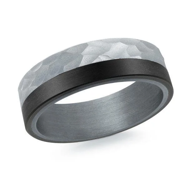 Laser - Cut Wedding Bands with Intricate Geometric PatternsTantalum, White Gold Mens Band. Hammered Finish