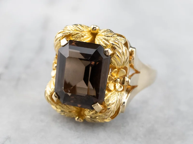 Moonstone Gemstone Rings with a Mysterious SheenVintage Smoky Quartz Botanical Gold Statement Ring