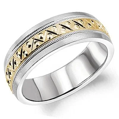 Mens Wedding Bands with Carbon Fiber InlaysWhite Gold Textured Mens Band.