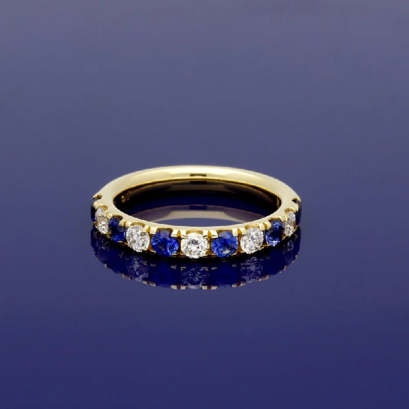 Aquamarine Gemstone Rings with a Nautical - Themed Setting18ct Yellow Gold Sapphire & Diamond 3mm Half Eternity Ring