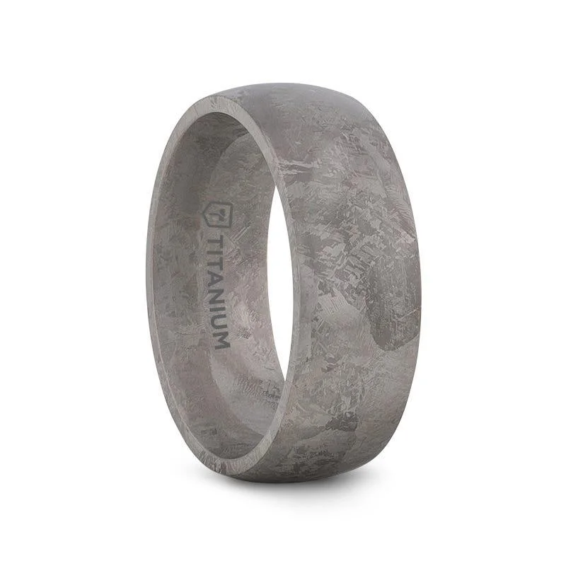 Thin - Band Wedding Bands for a Delicate and Subtle LookMAGELLANIC Domed Titanium Band with Meteorite Pattern - 8mm