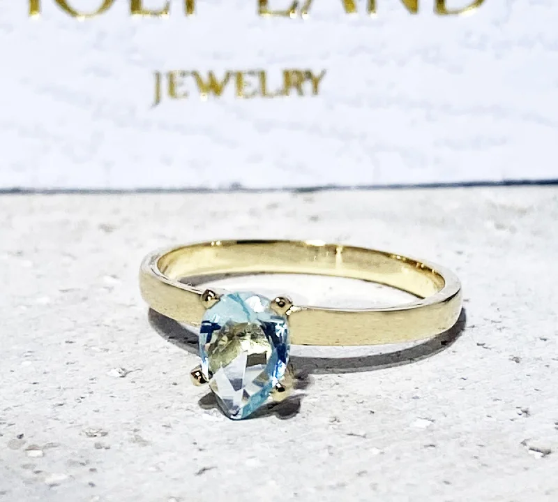 Moonstone Gemstone Rings with a Mysterious SheenAquamarine Ring - March Birthstone - Solitaire Ring with Pear-Shaped Aquamarine Gemstone