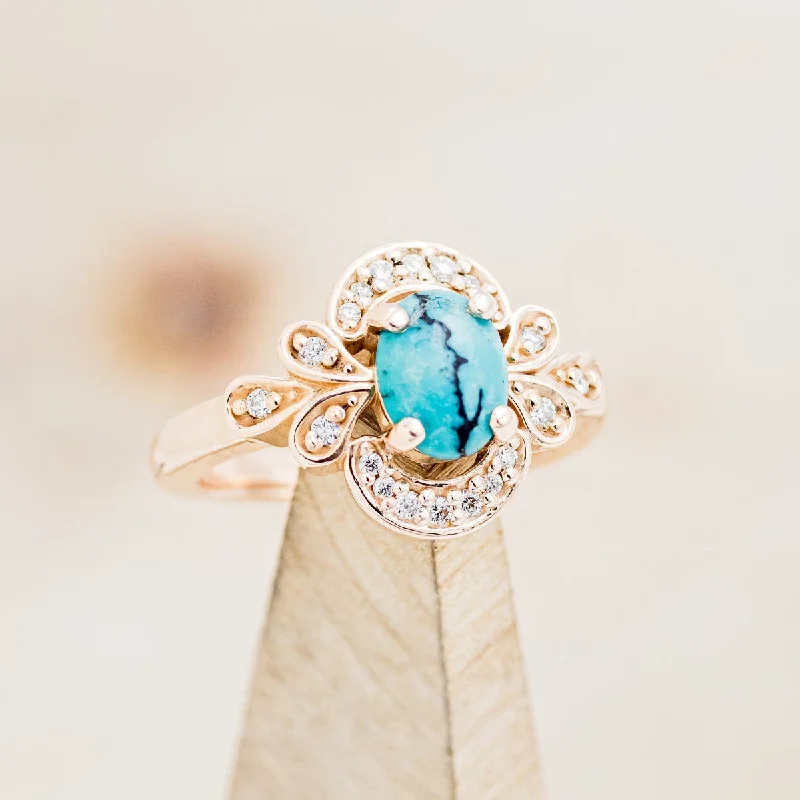 "NORA" - OVAL TURQUOISE ENGAGEMENT RING WITH DIAMOND ACCENTS